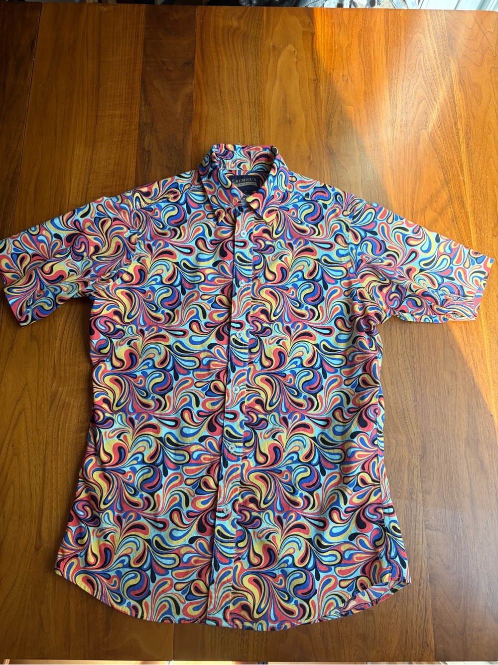 Cremieux Premium Denim Psychedelic Swirl Print Short Sleeve Shirt Men's Small
